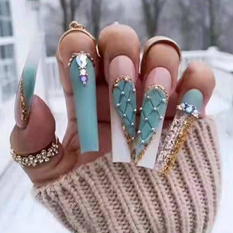 Kit de 24 Ongles Artificiels avec Strass Amovibles